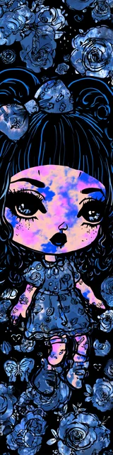 Free kawaii bookmark featuring a blue girl with a smeared face style